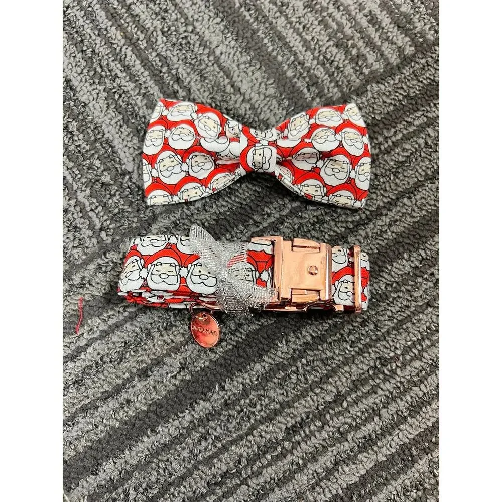 DOGWONG Red Christmas Dog Collar with Bowtie, Santa Claus Christmas Dog Collar